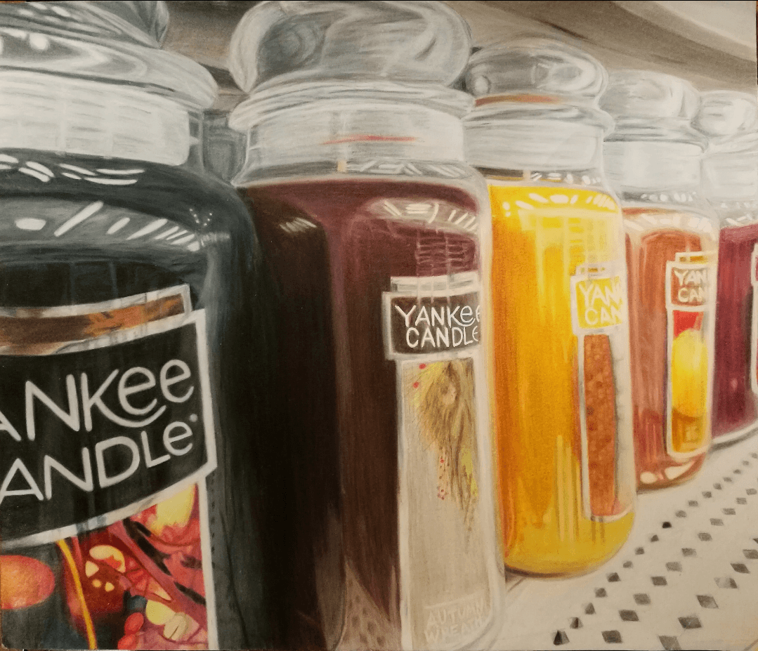Color pencil drawing of the fall colors in candles