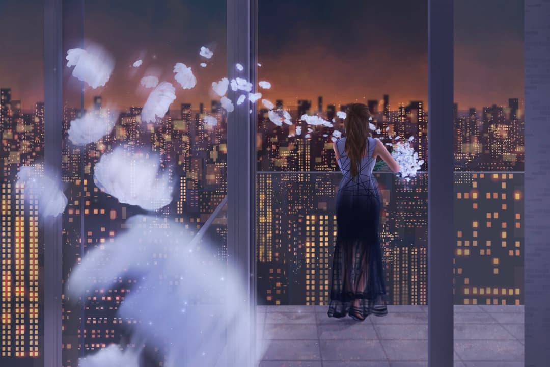 A digital painting of a girl reminiscing