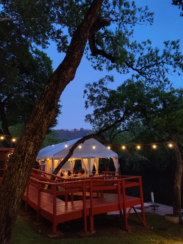 Photo of an outdoor restaruant at night