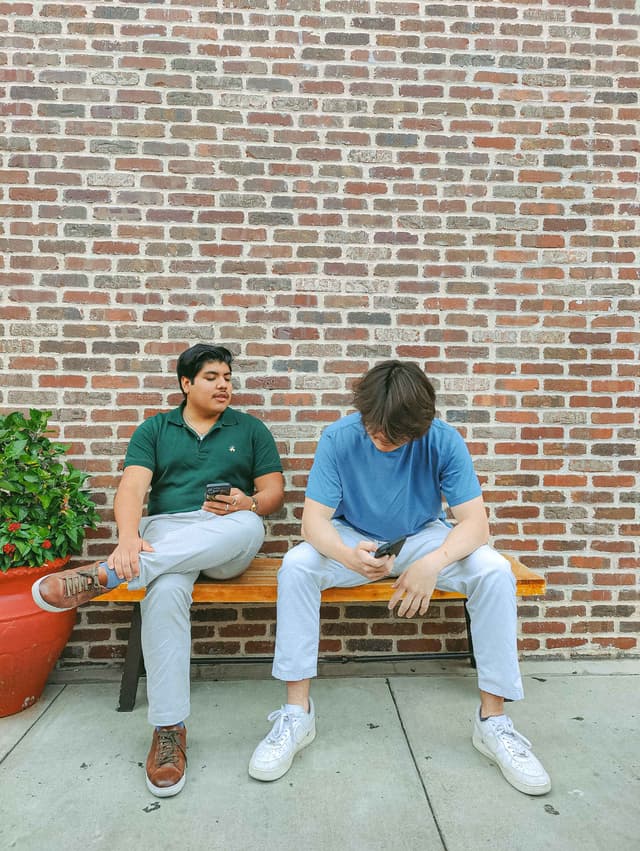 Photo of friends on a bench
