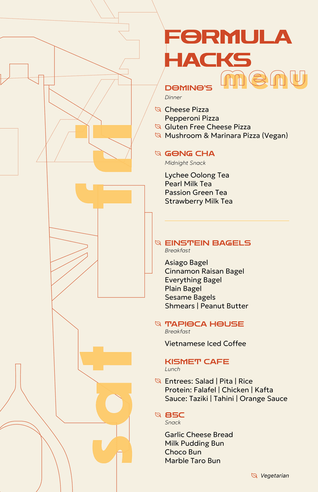 Menu Design for Formula Hacks (Freetail Hackers)